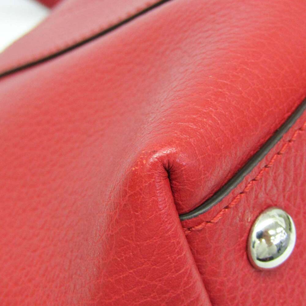 GUCCI Red Leather Bamboo Shoulder Bag - Picture 7 of 16